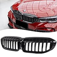G20 Grille, Single Slat Gloss Black Grill Front Kidney Grill Compatible With BMW 3 Series G20 2019-2022