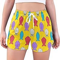 Women's Athletic Shorts Fool's Day Fish Yellow Workout Running Gym Quick Dry Liner Shorts with Pockets