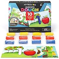 Arteza Kids Play Dough, Number Learning Dough Clay Kit, 12 Pieces, 0.8 oz, Red, Yellow, and Blue, 10 Numeric Cards, Art Supplies for Kids