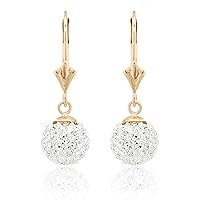 14k Gold Earrings, Yellow Gold Dangle Earrings with Beautiful Crystal Ball and Easy-to-Use Secure Leverback Clasp