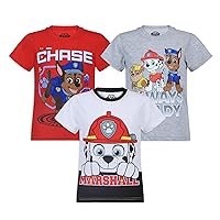 Paw Patrol Nickelodeon Marshall, Chase, and Rubble Boys' 3 Pack T-Shirts for Toddlers and Little Kids – Blue/Navy/Yellow