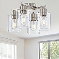 4 Light Semi Flush Mount Ceiling Lights, Modern Brushed Nickel Ceiling Light Fixtures, Light Fixtures Ceiling Mount with Clear Glass Shade for Kitchen, Dining Room, Farmhouse, Foyer, Bedroom
