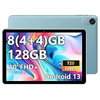 10 inch Tablet Android 13 Tablets, 8GB (4+4) RAM 128GB ROM 1TB Expand, 1280x800 IPS HD Screen, Quad Core Processor, WIFI6, Dual Camera, 6000mAh, BT, Tablet PC (Blue)