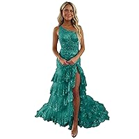 Tiered Lace One Shoulder Prom Dresses for Woman 2024 Tulle A-Line Formal Dress with Silt