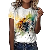 Crew Neck T Shirts for Women Loose Fitted Short Sleeves Printed Fashion Cute Tops