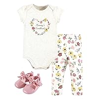 Hudson Baby Unisex Baby Cotton Bodysuit, Pant and Shoe Set, Soft Painted Floral, 0-3 Months