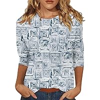 Women's T-Shirts, Women's Fashion Casual 3/4 Sleeve Retro Print Stand Collar Top