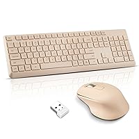 Wireless Keyboard Mouse Combo, Ultra-Slim USB Keyboard Silent Mouse Set, Water-Dropping Keycaps, 12 Shortcuts, 2.4GHz Wireless Connection for PC Laptop Windows XP/7/8/10, Vista, Mac (Milk Tea Color)