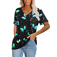 T Shirts for Womens Summer 2023 Vintage Fashion Aztec Print Graphic Tees V-Neck Short Sleeve Casual Loose Top Blouse