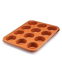 Gotham Steel 12 Cup Muffin Pan, Cupcake Pan – Nonstick Bakeware for Standard Size Muffins, 12 Cup Muffin Tin with Even Heat & Non-Warp Technology, Ultra Nonstick Ceramic Coating, Dishwasher Safe