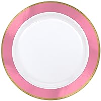 amscan Premium Plastic party-plates, 10 1/4 inches, White with Pink Border