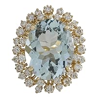 13.65 Carat Natural Blue Aquamarine and Diamond (F-G Color, VS1-VS2 Clarity) 14K Yellow Gold Luxury Cocktail Ring for Women Exclusively Handcrafted in USA