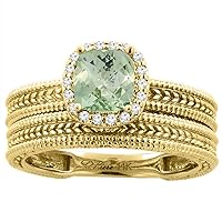 Sabrina Silver 14K White Gold Diamond Natural Green Amethyst 2-pc Engagement Ring Set Cushion 7x7 mm, Sizes 5-10