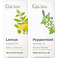 Lemon Essential Oil for Diffuser & Peppermint Oil for Hair Set - 100% Natural Therapeutic Grade Essential Oils Set - 2x0.34 fl oz - Gya Labs