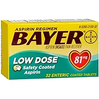 Aspirin Regimen Bayer 81mg Enteric Coated Tablets, #1 Doctor Recommended Aspirin Brand, Pain Reliever,32 Count