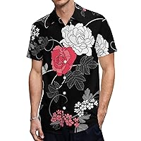 Black Floral Pattern Hawaiian Shirt for Men Short Sleeve Button Down Summer Tee Shirts Tops