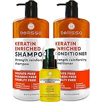 Bellisso Keratin Shampoo and Conditioner Set and Hair Serum- Sulfate Free Deep Treatment with Morrocan Argan Oil - Anti Frizz for Dry Hair and Extra Shine