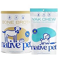 Native Pet Beef Bone Broth for Dogs (9.5 oz) & Yak Chews for Dogs (5 Small Chews)