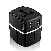BONAZZA Universal World Travel Adapter Kit with 4 USB Ports - UK, US, AU, Europe All in One Plug Adapter - Over 150 Countries & USB Power Adapter for iPhone, Android, All USB Devices (Black)