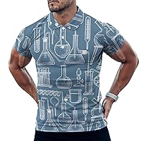 Chemical Sketch Pattern Mens Straight Short Sleeve Polo Shirts Sports Golf Tennis T-Shirt Quick Dry Long Top