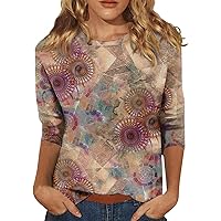 Ladies Tops and Blouses, Women's Tops Long Sleeve Shirts Women's Printed Three Quarter Pullovers Regular Casual Tops