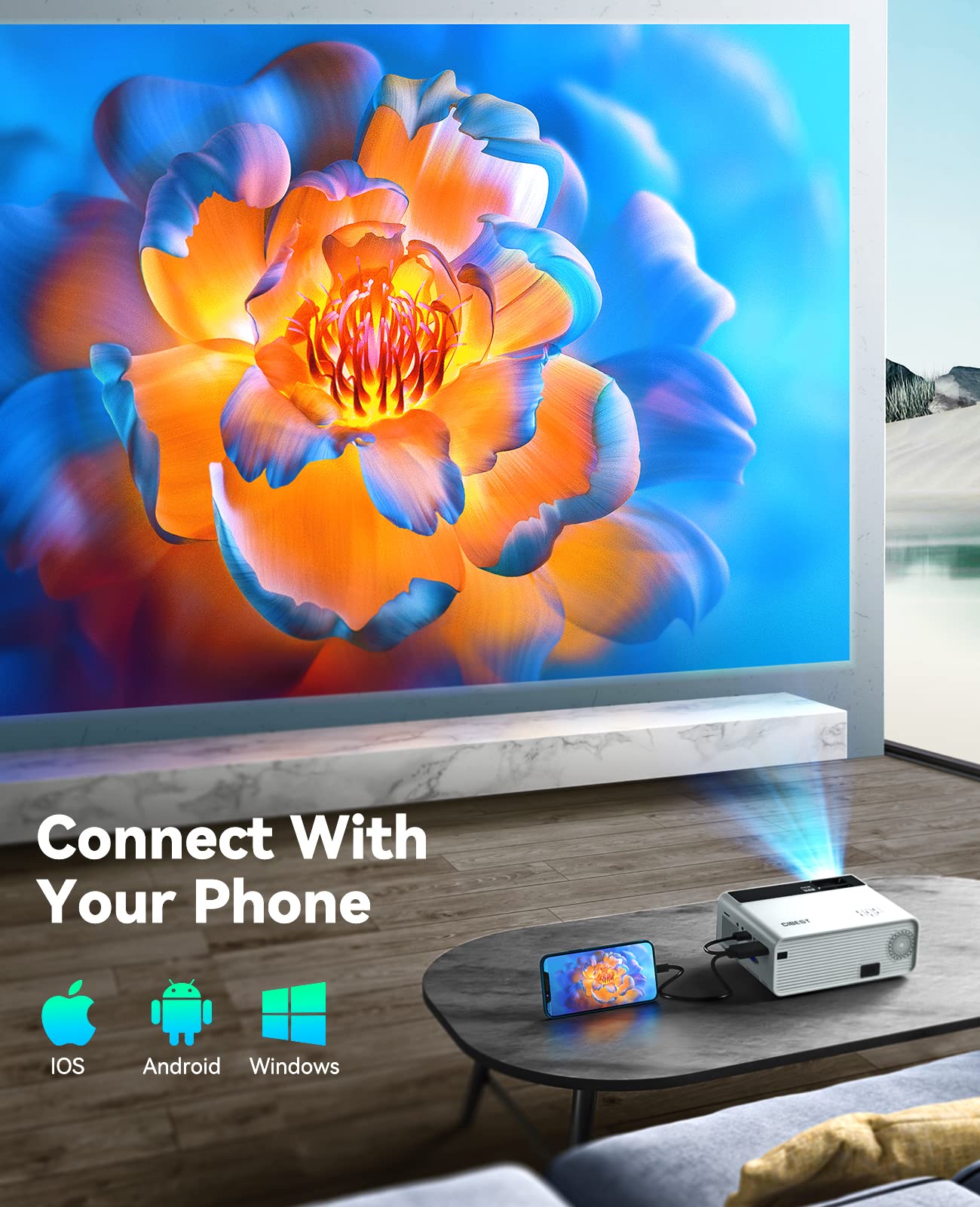 Mini Projector, CiBest Native 1080P Projector Outdoor, 2023 Upgraded 9500L Full HD Portable Projector, Small Home Movie Projector 200