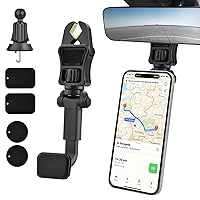 Rear View Mirror Phone Holder, Car Phone Holder Mount, 360 Degree Rotatable, Magnetic and Adjustable Phone Holder, Fit for iPhone, Samsung Smartphone