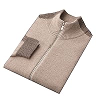 Men's 100% Cashmere Thickened Half Collar Zip Knit Cardigan with Jacket Casual Fashion Sizes