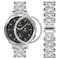 Bands Compatible with Samsung Galaxy Watch 4 Classic 46mm, Jewelry Bling Rhinestone Diamonds Metal Bracelet with Bezel Ring Cover Watch Fase Replacement Accessories for Women Men.