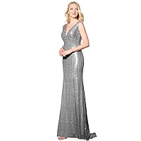 Women's Deep V Neck Long Mermaid Evening Party Gowns Sparkly Sequins Prom Dresses
