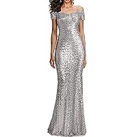Women's Off The Shoulder Prom Dresses Long Mermaid Sequins Evening Party Gowns