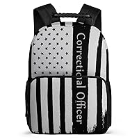 Thin Silver Line Correctional Officer Laptop Backpack Lightweight 16 Inch Travel Backpack Shoulder Bag Daypack for Men Women
