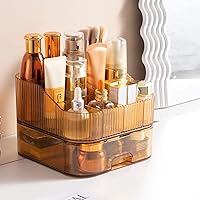 Makeup Organizer with Stackable Drawer Countertop Vanity Cosmetics Organizers for Skincare Perfumes Lotions Lipsticks, Amber