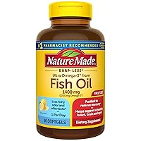 Nature Made Burp Less Ultra Omega 3 Fish Oil Supplements 1400 mg, Omega 3 Supplement for Healthy Heart, Brain and Eyes Support, One Per Day, 90 Softgels