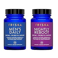 FRISKA Mens Daily & Nightly Reboot Probiotics Bundle | Digestive Enzymes & Probiotic Supplement | Male Health Support & Natural Sleep Aid | Gut Health | 30 Supplements per Bottle | 60 Capsules