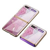 LICHIFIT Ultra-Thin Tempered Glass Phone Case Protective Skin for Samsung Galaxy Z Flip Phone Fashion Electroplated PC Back Cover Protection (Purple Pink)