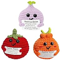 Emotional Support Crochet Fruit Vegetable Set, 3PCS Crocheted Positive Orange Onion Tomato with Inspirational Card, Mini Cheer Up Gifts for Her Women Friends