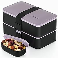 Bentoheaven Premium Bento Box Adult Lunch Box with Compartments for Women & Men, Set of Utensil & Chopsticks & Dip Container, Cute Japanese Kids Bento Lunch Box, Microwavable (Violet Me Go)