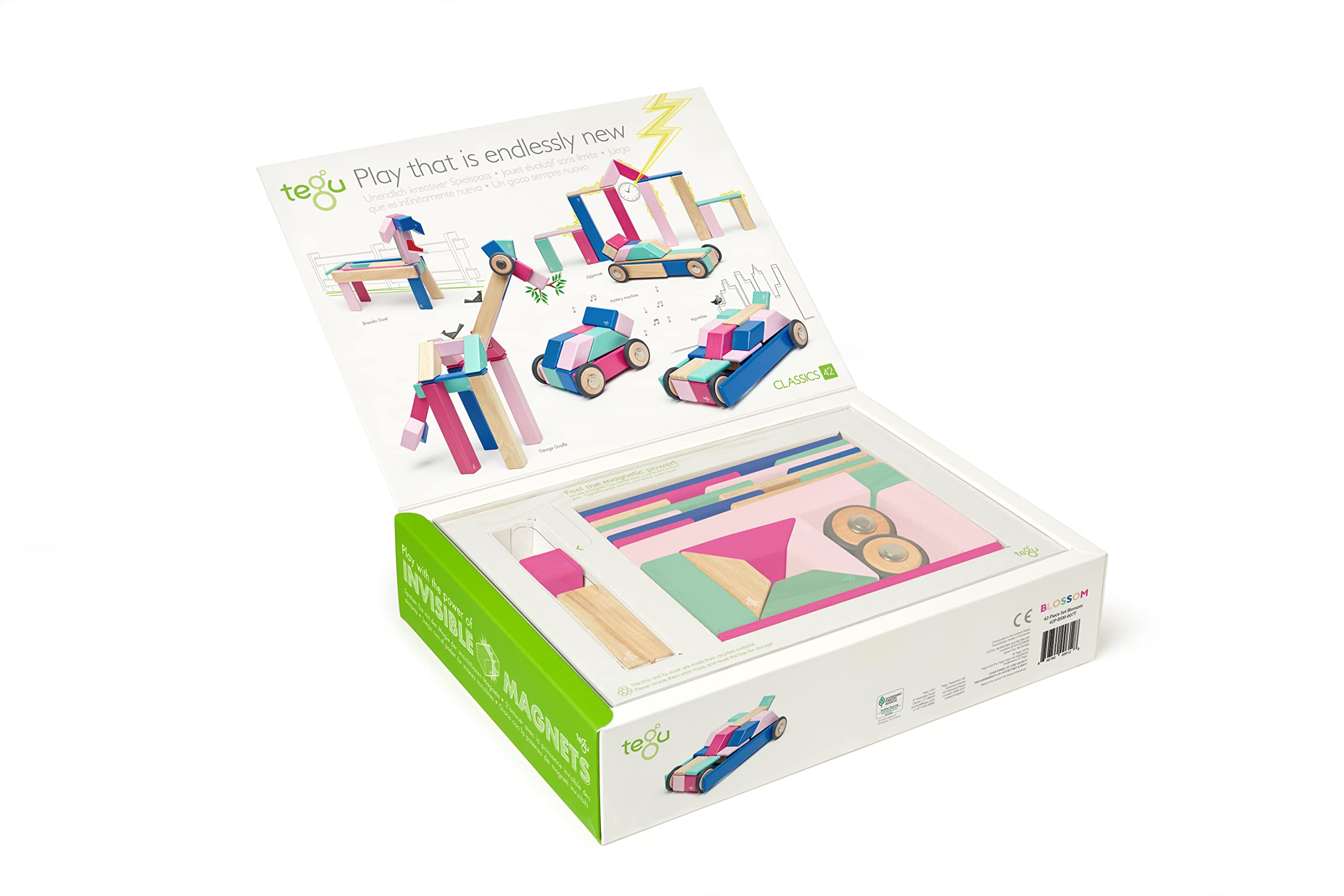 42 Piece Tegu Magnetic Wooden Block Set, Blossom, 1-99 years old