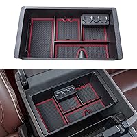 JKCOVER Compatible with Chevy Silverado/GMC Sierra 2014-2018 and Chevy Tahoe Suburban/GMC Yukon 2015-2020 Center Console Organizer Tray Accessories-Full Console w/Bucket Seats ONLY - (Red Trim)