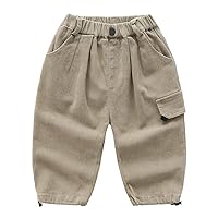 Baby Kids Boys Cotton Linen Spring Autumn Cargo Pure Color Active Jogger Pants with Pockets Trousers
