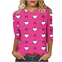 Valentine's Day Shirt for Women Casual 3/4 Sleeve Red Heart Graphic Tee Shirt Loose Pullover Valentines Day Gifts