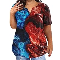 Plus Size Work Tops for Women Plus Size Tops for Women 4th of July Print Vintage Fashion Loose Fit with Short Sleeve V Neck Patriotic Shirts Deep Red 3X-Large