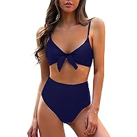 Blooming Jelly Womens High Waisted Bikini Set Tie Knot High Rise Two Piece Swimsuits Bathing Suits
