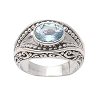 NOVICA Artisan Handmade .925 Sterling Silver Blue Topaz Cocktail Ring Indonesia Gemstone 'Party Jewels'