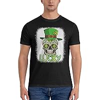 Men's Cotton T-Shirt Tees, Shamrock and Roll Skeleton St Patrick Graphic Fashion Short Sleeve Tee S-6XL