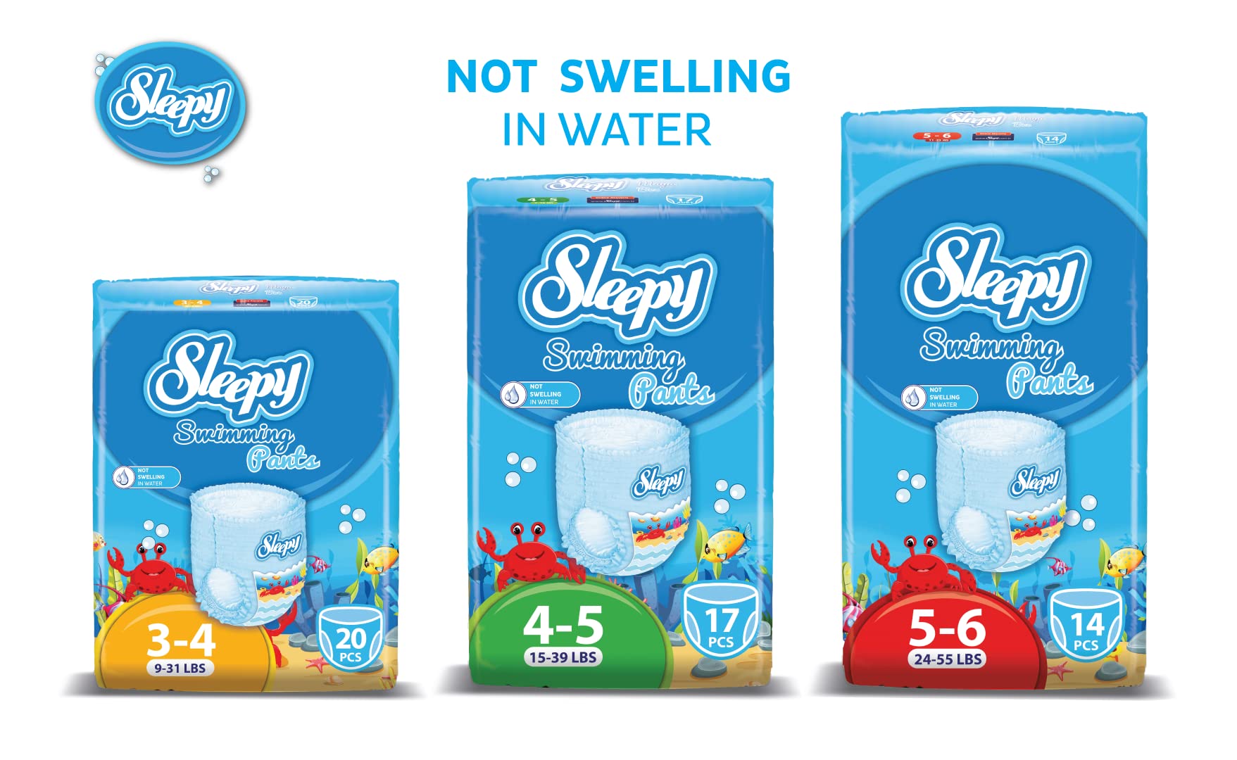 Swim Diapers, Swim Pants for Little Swimmers Size 5-6 (24-55 lbs, Count- 14 PCs), Disposable Diaper for Splashers