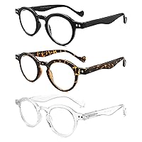 3-Pack Retro Round Reading Glasses Men Women Spring Hinges Lightweight Quality Readers