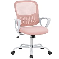 Office Computer Desk Chair, Ergonomic Mid-Back Mesh Rolling Work Swivel Task Chairs with Wheels, Comfortable Lumbar Support, Comfy Arms for Home, Bedroom, Study, Dorm, Student, Adults, Pink
