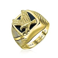 Bling Jewelry Personalize Men's Large Statement Patriotic USA Initials Monogram Round American Bald Eagle Signet Ring For Men Gold Plated Oxidized Silver Tone Stainless Steel